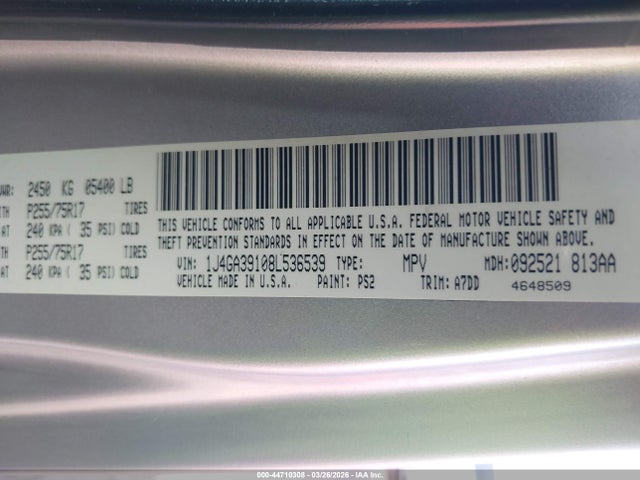 2008 Jeep Wrangler Unlimited X მანქანა იყიდება აუქციონზე, vin: 1J4GA39108L536539, აუქციონის ნომერი: 44710308