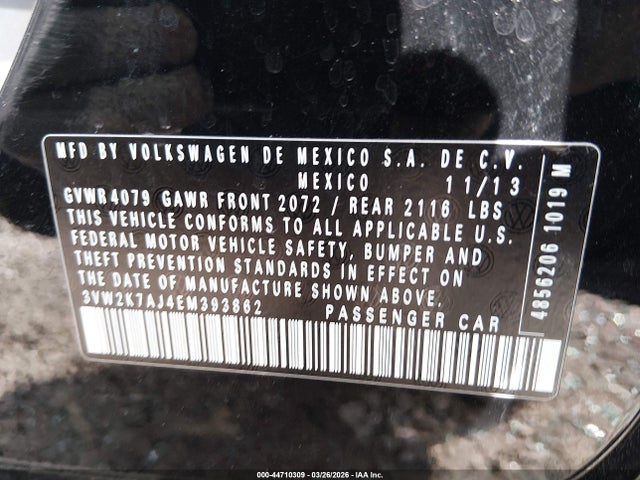 Продажа на аукционе авто 2014 Volkswagen Jetta 2.0l S, vin: 3VW2K7AJ4EM393862, номер лота: 44710309