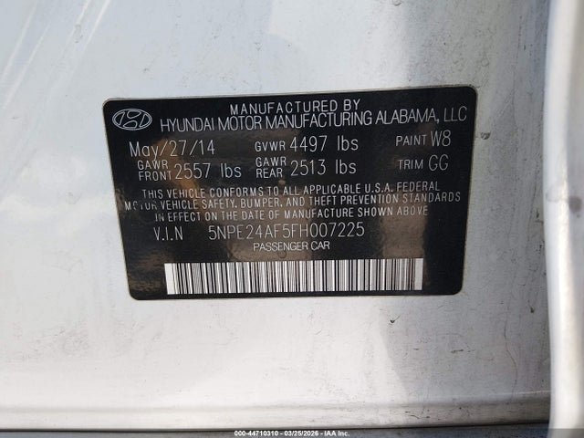 Hyundai SONATA SE 2015 5NPE24AF5FH007225 Image 9