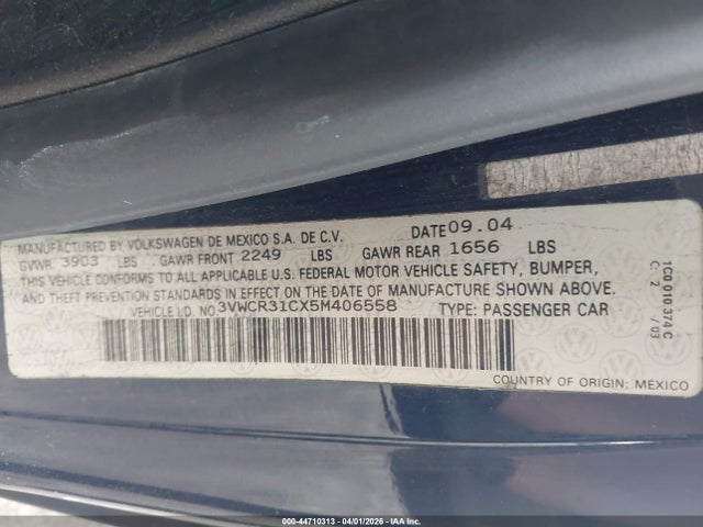 Aukcja sprzedaży 2005 Volkswagen New Beetle Gls Tdi, vin: 3VWCR31CX5M406558, numer aukcji: 44710313