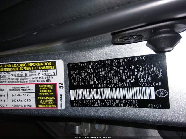Toyota CAMRY SE 2019 4T1B11HK7KU789949 Image 9