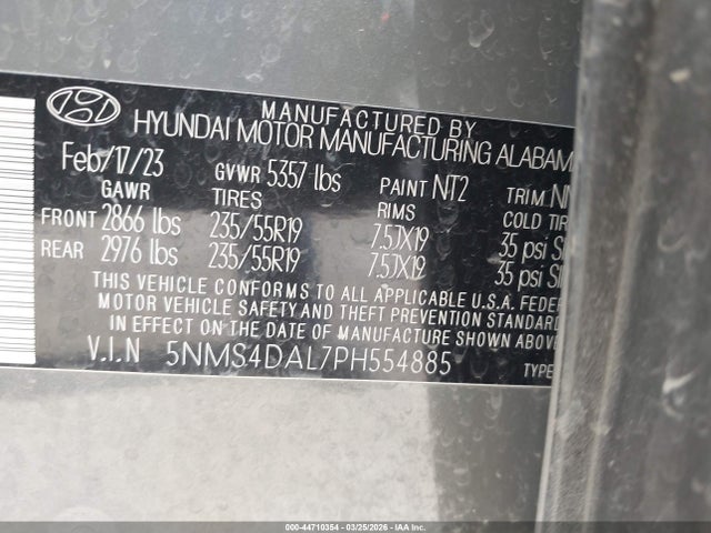 44710354 :رقم المزاد ، 5NMS4DAL7PH554885 vin ، 2023 Hyundai Santa Fe Limited مزاد بيع
