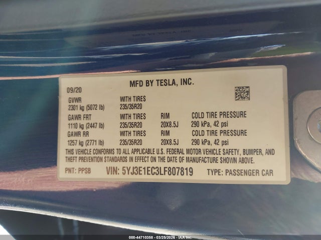 2020 TESLA MODEL 3 5YJ3E1EC3LF807819 Photo 8