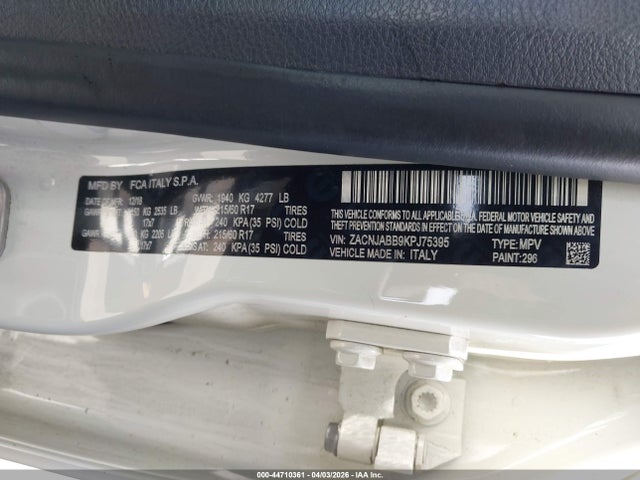 ZACNJABB9KPJ75395 Jeep Renegade Latitude Fwd
