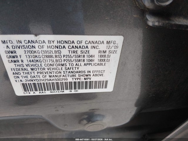 Продаж на аукціоні авто 2010 Acura Mdx 3.7l (a6), vin: 2HNYD2H29AH500299, номер лоту: 44710381