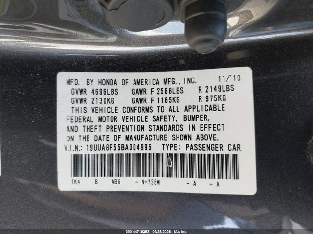 44710392 :رقم المزاد ، 19UUA8F55BA004995 vin ، 2011 Acura Tl 3.5/tech مزاد بيع