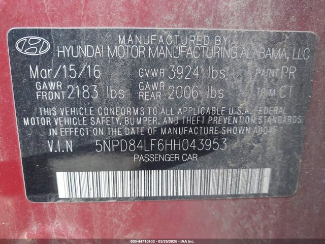 Hyundai Elantra Limited 2017 5NPD84LF6HH043953 Image 9