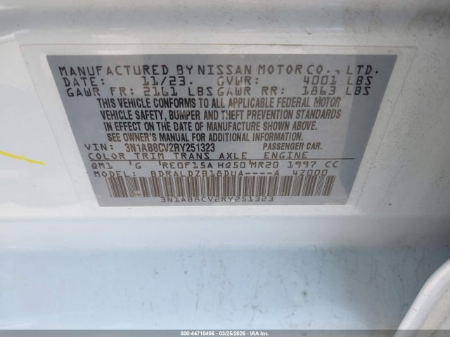 Продаж на аукціоні авто 2024 Nissan Sentra Sv Xtronic Cvt, vin: 3N1AB8CV2RY251323, номер лоту: 44710406