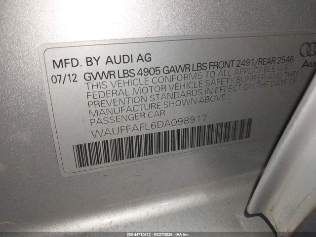 Aukcja sprzedaży 2013 Audi A4 2.0t Premium, vin: WAUFFAFL6DA098917, numer aukcji: 44710412