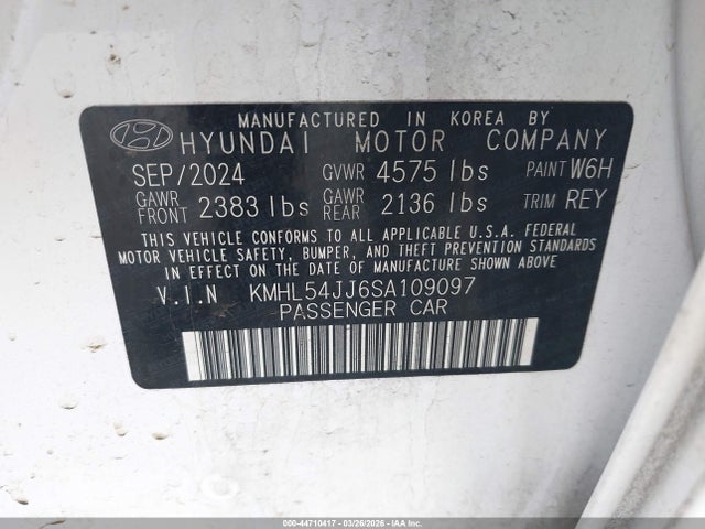 Aukcja sprzedaży 2025 Hyundai Sonata Hybrid Limited, vin: KMHL54JJ6SA109097, numer aukcji: 44710417