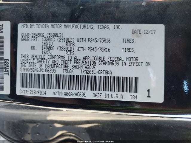 5TFRX5GN6JX106205 Toyota Tacoma Sr