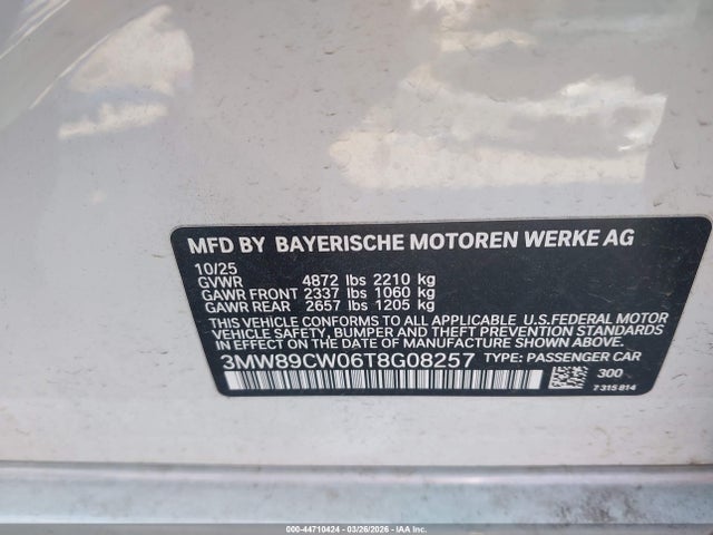 44710424 :رقم المزاد ، 3MW89CW06T8G08257 vin ، 2026 Bmw 330i Xdrive Na مزاد بيع