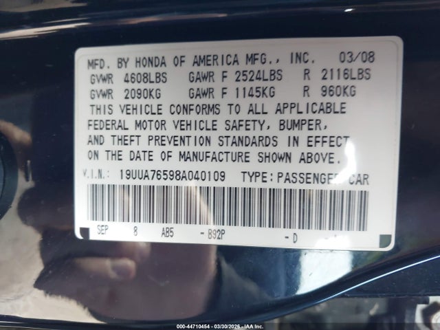 Продаж на аукціоні авто 2008 Acura Tl Type S, vin: 19UUA76598A040109, номер лоту: 44710454