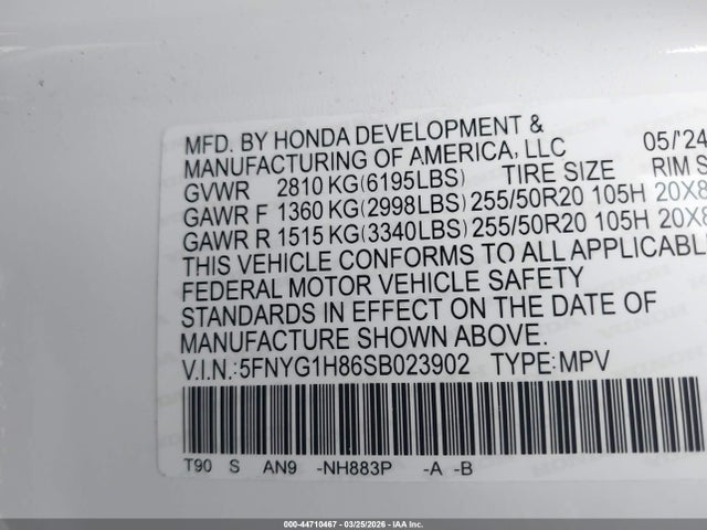 5FNYG1H86SB023902 Honda Pilot Elite
