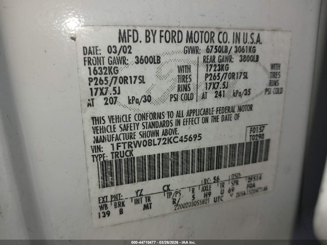 2002 FORD F-150 1FTRW08L72KC45695 Photo 8