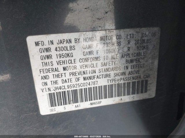 Aukcja sprzedaży 2005 Acura Tsx, vin: JH4CL95925C024787, numer aukcji: 44710485