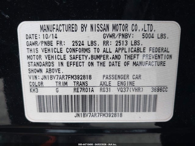 Продажа на аукционе авто 2015 Infiniti Q50, vin: JN1BV7AR7FM392818, номер лота: 44710495