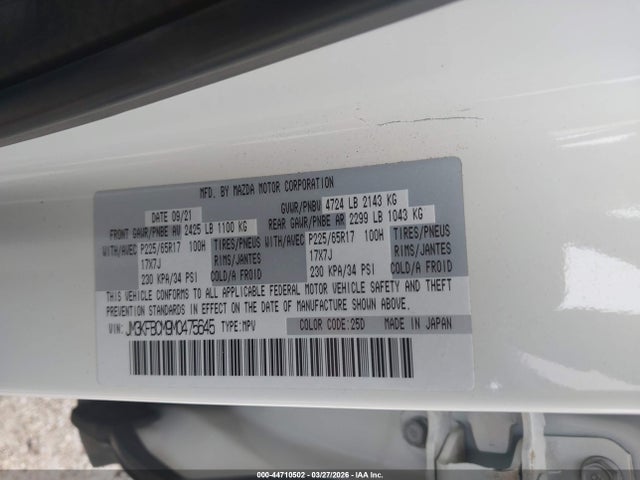 Aukcja sprzedaży 2021 Mazda Cx-5 Touring, vin: JM3KFBCM9M0475645, numer aukcji: 44710502