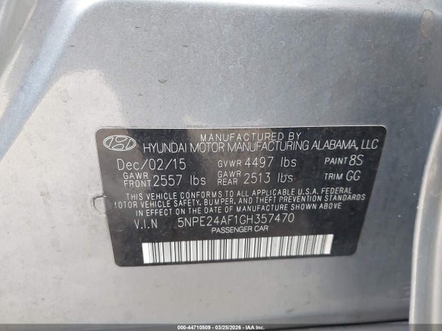 5NPE24AF1GH357470 Hyundai SONATA SE