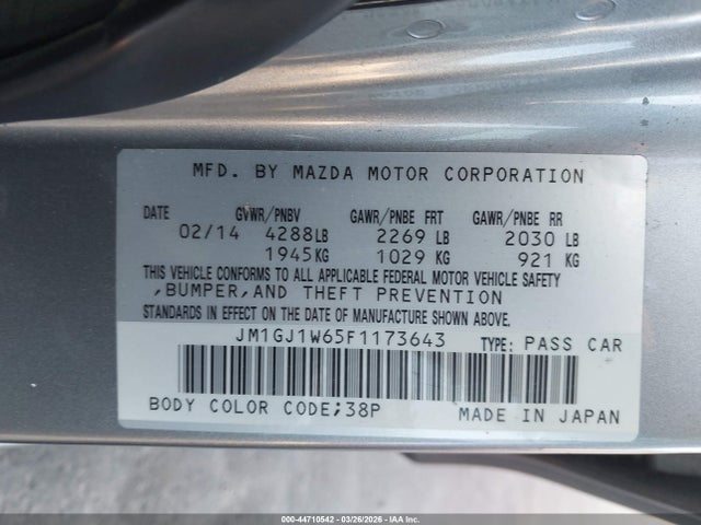 Продаж на аукціоні авто 2015 Mazda Mazda6 I Grand Touring, vin: JM1GJ1W65F1173643, номер лоту: 44710542