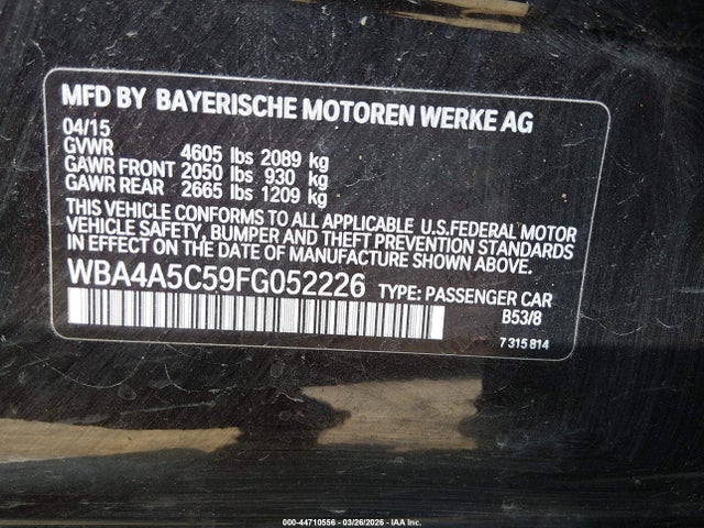 2015 Bmw 428 Gran Coupe მანქანა იყიდება აუქციონზე, vin: WBA4A5C59FG052226, აუქციონის ნომერი: 44710556