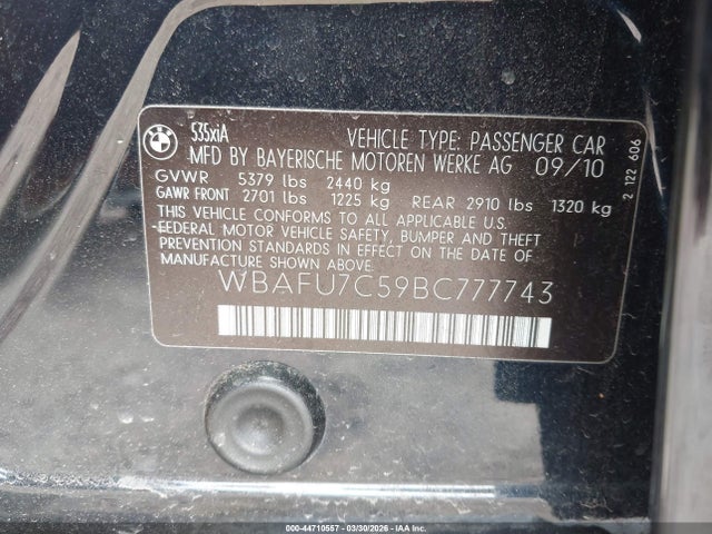 2011 Bmw 535i Xdrive მანქანა იყიდება აუქციონზე, vin: WBAFU7C59BC777743, აუქციონის ნომერი: 44710557