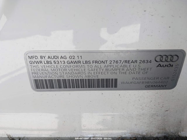 Aukcja sprzedaży 2011 Audi A6 3.0 Premium, vin: WAUFGAFB9BN064402, numer aukcji: 44710567