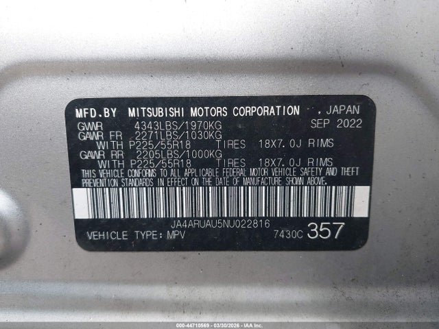 Продаж на аукціоні авто 2022 Mitsubishi Outlander Sport 2.0 Es Awc, vin: JA4ARUAU5NU022816, номер лоту: 44710569