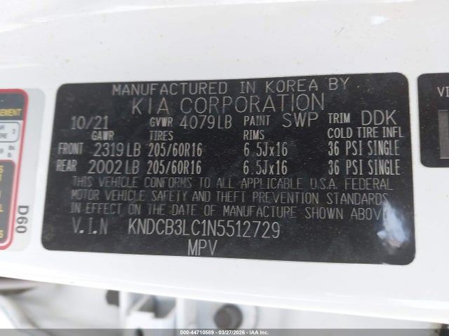 2022 Kia Niro Lx მანქანა იყიდება აუქციონზე, vin: KNDCB3LC1N5512729, აუქციონის ნომერი: 44710589