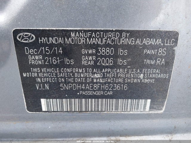 Продажа на аукционе авто 2015 Hyundai Elantra Se, vin: 5NPDH4AE8FH623616, номер лота: 44710598