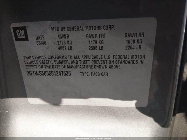 Aukcja sprzedaży 2008 Chevrolet Impala Police, vin: 2G1WS583581247636, numer aukcji: 44710606