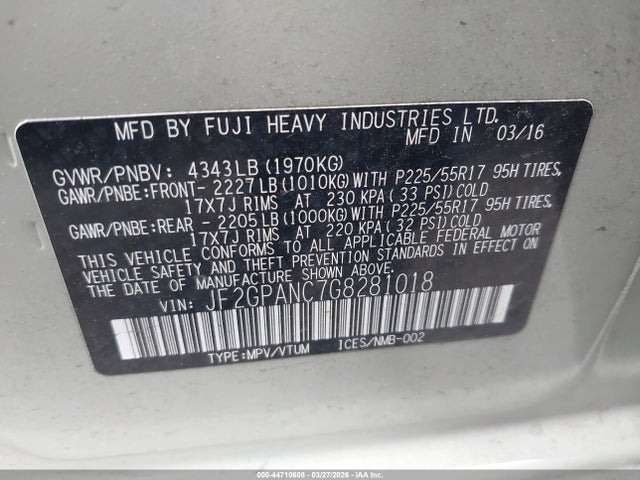 Subaru Crosstrek 2.0i Limited 2016 JF2GPANC7G8281018 Image 9