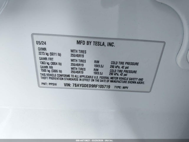 7SAYGDED9RF105719 Tesla Model Y Long Range Single Motor Rear-wheel Drive/rwd