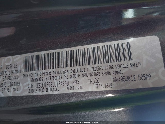 Auction sale of the 2020 Jeep Gladiator Rubicon 4x4, vin: 1C6JJTBG9LL154648, lot number: 44710622