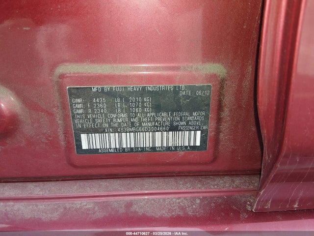 44710627 :رقم المزاد ، 4S3BMBG66D3004660 vin ، 2013 Subaru Legacy 2.5i Premium مزاد بيع