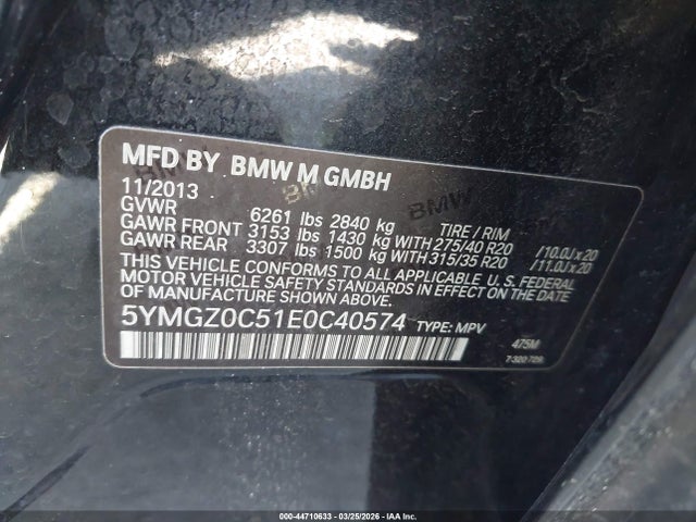 2014 Bmw X6 M მანქანა იყიდება აუქციონზე, vin: 5YMGZ0C51E0C40574, აუქციონის ნომერი: 44710633