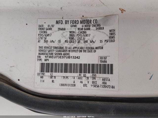 Продаж на аукціоні авто 2007 Ford Explorer Xlt, vin: 1FMEU73E57UB13242, номер лоту: 44710636