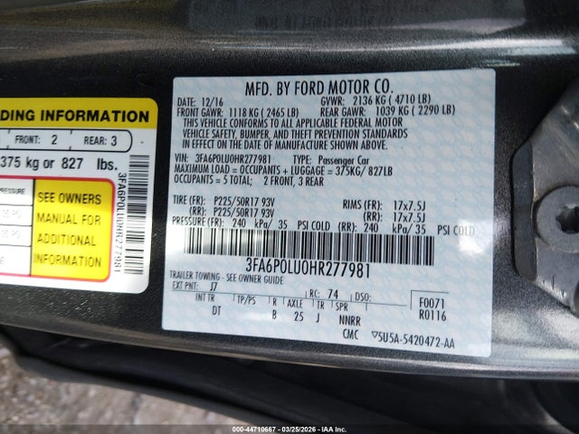 Ford Fusion Hybrid Se 2017 3FA6P0LU0HR277981 Image 9