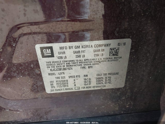 Aukcja sprzedaży 2018 Buick Encore Essence, vin: KL4CJCSB1JB671574, numer aukcji: 44710681