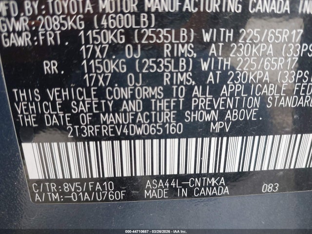 Продажа на аукционе авто 2013 Toyota Rav4 Xle, vin: 2T3RFREV4DW065160, номер лота: 44710687