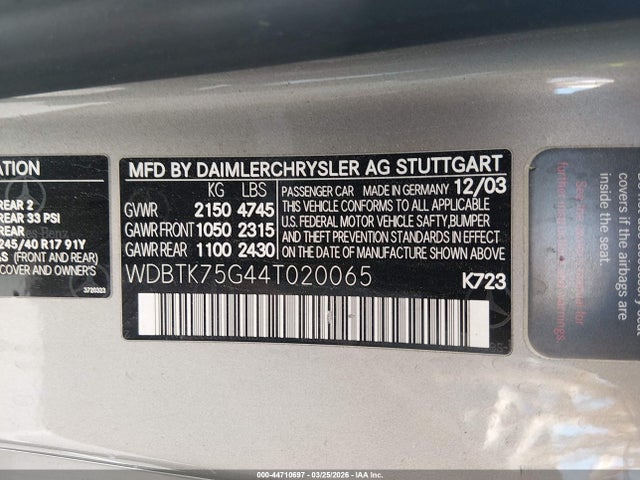 2004 MERCEDES-BENZ CLK 500 WDBTK75G44T020065 Photo 8