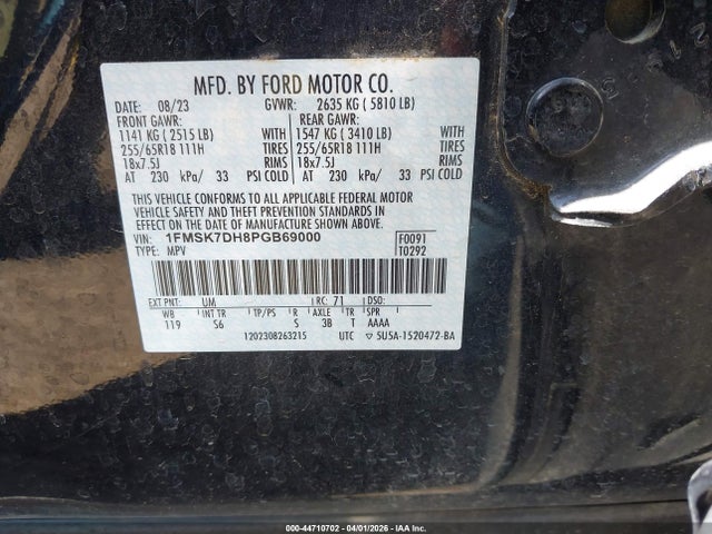Ford EXPLORER XLT 2023 1FMSK7DH8PGB69000 Image 9