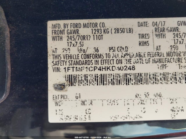 Продаж на аукціоні авто 2017 Ford F-150 Xl, vin: 1FTMF1CP4HKD40248, номер лоту: 44710708