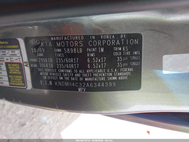 Auction sale of the 2010 Kia Sedona Ex, vin: KNDMH4C32A6344399, lot number: 44710710