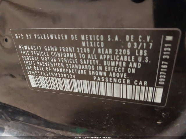 44710716 :رقم المزاد ، 3VW5T7AJ4HM336124 vin ، 2017 Volkswagen Jetta Gli مزاد بيع