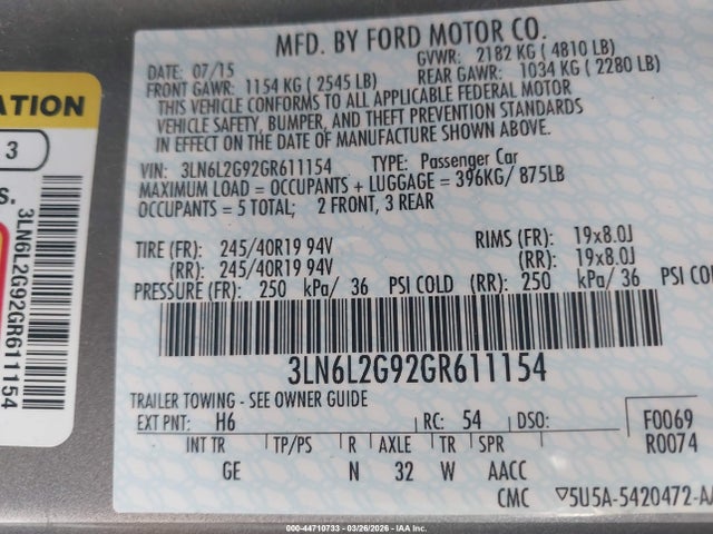 Lincoln MKZ 2016 3LN6L2G92GR611154 Image 9