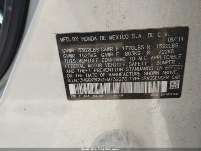 3HGGK5G57FM732270 Honda FIT LX