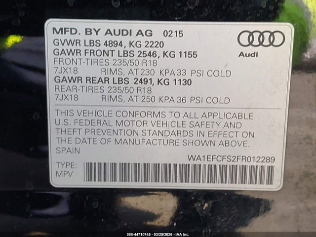 2015 AUDI Q3 WA1EFCFS2FR012289 Photo 8