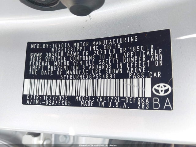 Toyota Corolla S Plus 2016 5YFBURHEXGP554891 Image 9