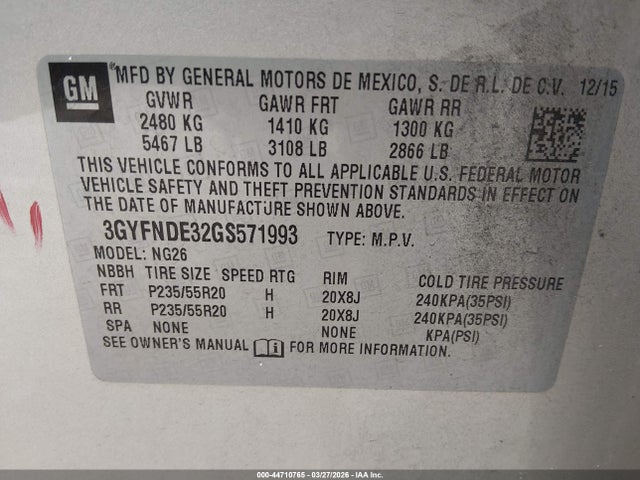 2016 CADILLAC SRX 3GYFNDE32GS571993 Photo 8